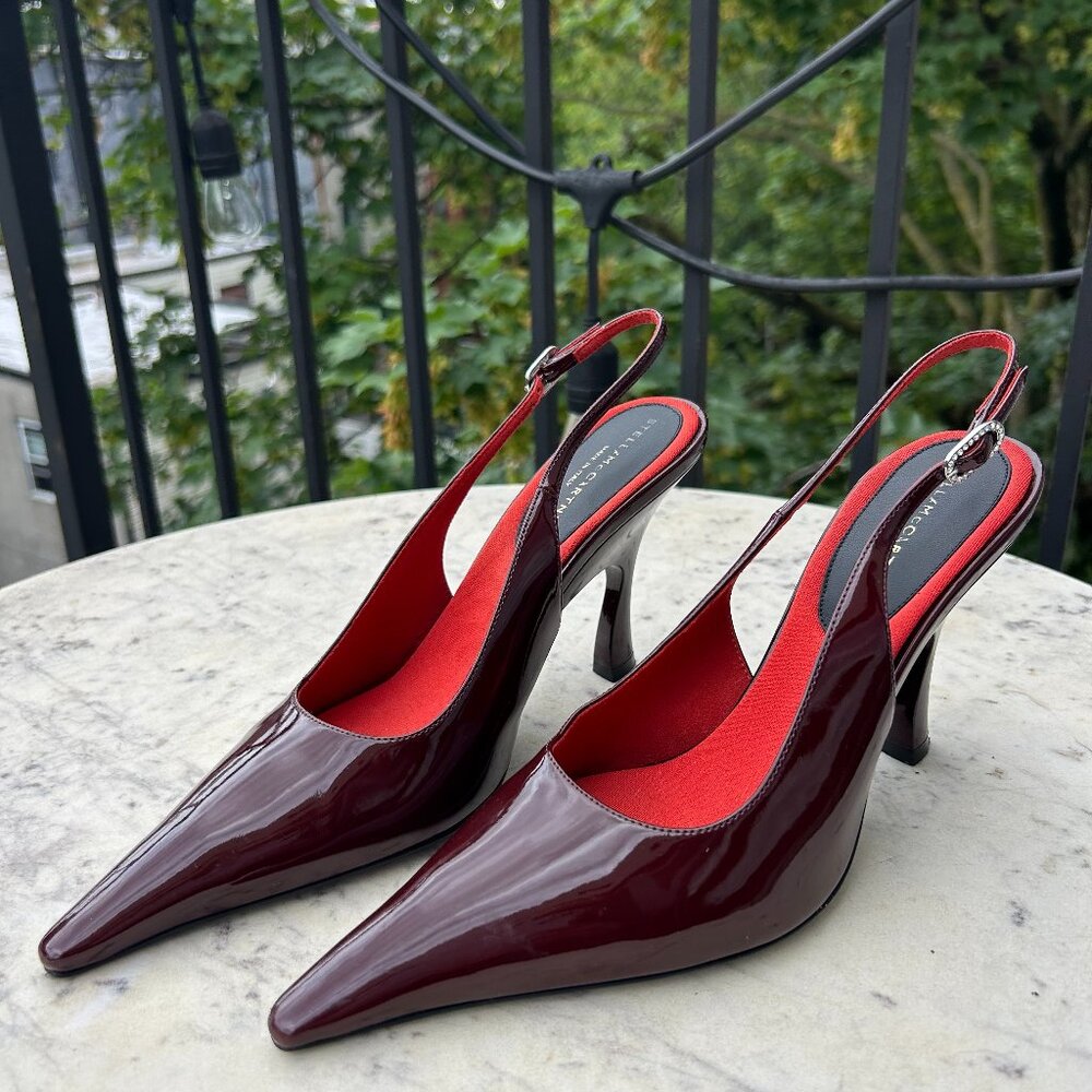 Stella McCartney Elsa Patent Vegan Leather Slingback Heels